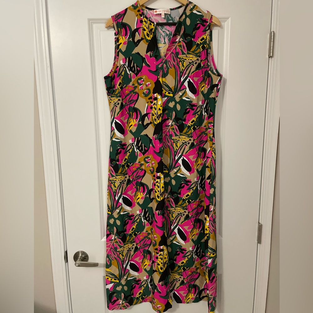 Jude Connally Pink Green Safari Floral Sleeveless V-Neck Sundress